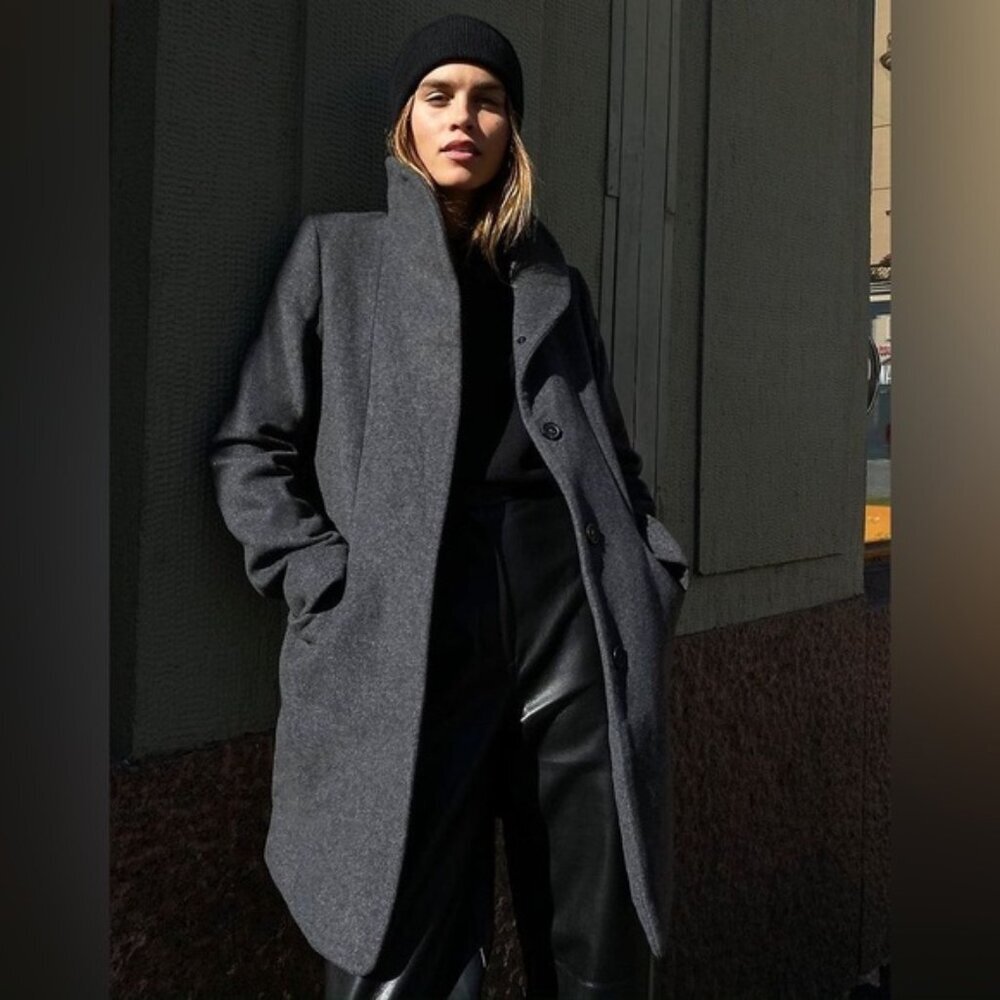 Aritzia Wilfred Cocoon Wool Pea Coat Jacket Charcoal Grey Size Small - Picture 1 of 11